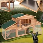 tectake&reg; Kleintierstall, aus Holz, 4 T&uuml;ren, Ruhezone und Freilaufbereich, inklusive