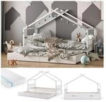 VITALISPA Kinderbett DESIGN Hausbett&nbsp;G&auml;stebett Lattenrost&nbsp;wei&szlig; 90x200 Matratze