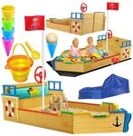 KIDIZ&reg; Sandkasten Ahoi - Piratenschiff Boot Segelschiff aus Holz Inkl. Abdeckung,
