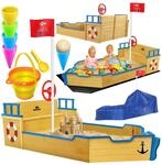 KIDIZ&reg; Sandkasten Ahoi - Piratenschiff Boot Segelschiff aus Holz Inkl....