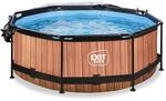 EXIT Wood Pool &oslash;244x76cm mit Filterpumpe und Abdeckung - braun