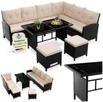 Juskys Gartenlounge Manacor schwarz - Sofa, Tisch, Hocker & Kissen - 8 Personen -