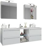 VCM 3-tlg. Set 2 Waschtisch, 2 Spiegelschrank, 2 Waschbecken, 1 Mittelfach 