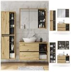 Vicco Badm&ouml;bel Set Viola Eiche Spiegelschrank Hochschrank Waschtischunterschrank