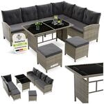 Juskys Gartenlounge Manacor grau - Sofa, Tisch, Hocker & Kissen - 8 Personen -