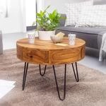 FineBuy Couchtisch Sheesham Massivholz rund &Oslash; 60 cm Wohnzimmertisch Schublade