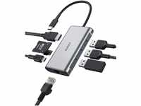 AUKEY CB-C91 8 in 1 USB C Hub mit 4K HDMI, Gigabit Ethernet Port Silber, 1 USB Power