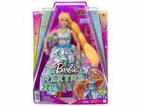 Mattel HHN14 - Barbie - Extra Fancy - Puppe im blauen Kleid mit Blumenmuster inkl.