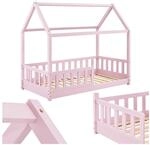 Juskys Kinderbett Marli 80 x 160 cm Rausfallschutz, Lattenrost & Dach Rosa 