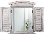 Wandspiegel Spiegelfenster mit Fensterl&auml;den 53x42x5cm ~ wei&szlig; shabby