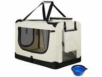 Juskys Hundetransportbox Lassie L (beige) faltbar mit Decke - 50x70x52 cm Hundetasche