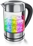 Arendo Wasserkocher 1,7 l, 2200 W, Edelstahl mit Glask&ouml;rper, Temperaturwahl 40&deg;C -