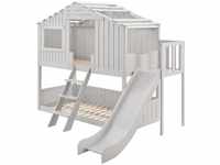 Juskys Kinderbett Baumhaus 90x200 cm Weiß mit Rutsche, Dach & Lattenrost –