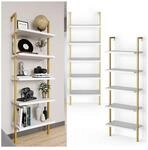 Vicco Loft B&uuml;cherregal Ava Standregal Wandregal 5 Ablagen Leiterregal Gold