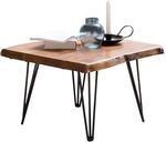 Couchtisch Baumkante 56x38x51 cm Sheesham Massivholz Metallbeine Wohnzimmertisch