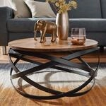FineBuy Couchtisch MANUR Sheesham Massivholz rund &Oslash; 60 cm Wohnzimmertisch Metall