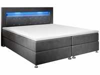 Juskys Boxspringbett Vancouver 180x200 cm - Bett mit LED, Topper &