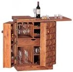 WOHNLING Hausbar Massivholz Sheesham Weinbar ausklappbar Vitrine Landhausstil