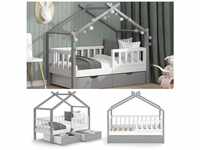 VitaliSpa Kinderbett Hausbett Einzelbett Design Weiß Grau modern 70x140 cm