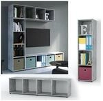 VICCO Raumteiler LUDUS 4 F&auml;cher Grau Beton - Standregal Sideboard B&uuml;cherregal