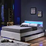 HOME DELUXE LED Bett mit Schubladen NUBE - 180 x 200 cm Wei&szlig;