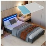 Juskys Polsterbett Paris grau 120&times;200 cm Bettgestell LED-Beleuchtung, Lattenrost