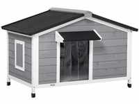 PawHut Hundehütte mit zu öffnendem Asphaltdach grau, weiß 109L x 79B x 72H cm