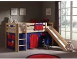 Vipack Spielbett Pino mit Rutsche und Textilset "Domino", Kiefer massiv natur