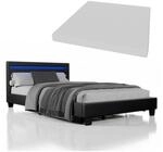 Juskys Polsterbett Paris schwarz 120&times;200 cm Bettgestell LED-Beleuchtung,