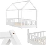 Juskys Kinderbett Marli 90 x 200 cm mit Rausfallschutz, Lattenrost & Dach - Holz