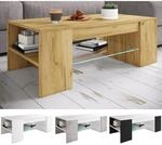 VCM Holz Couchtisch mit ESG-Sicherheitsglas Sofatisch mit ausreichend Stauraum 