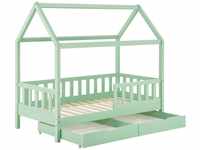 Juskys Kinderbett Marli 80 x 160 cm mit Bettkasten, Gitter, Lattenrost & Dach -...