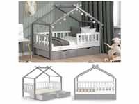 VitaliSpa Kinderbett Hausbett Einzelbett Design Weiß Grau modern 80x160 cm