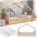 VitaliSpa Kinderbett Hausbett Kinderhaus Design Natur Lattenrost 90x200 Matratze