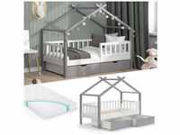 VitaliSpa Kinderbett Hausbett Einzelbett Design Weiß Grau modern 80x160 cm