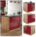 Vicco K&uuml;cheninsel K&uuml;chenblock Einbauk&uuml;che Fame-Line Eiche Bordeaux Rot 90 cm