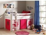 Vipack Spielbett Pino mit Textilset "Pink Flower", Kiefer massiv weiss lackiert
