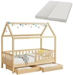 Juskys Kinderbett Marli 90 x 200 cm mit Matratze, Bettkasten, Gitter, Lattenrost &
