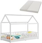 Juskys Kinderbett Marli 90 x 200 cm mit Matratze, Gitter, Lattenrost & Dach - Bett