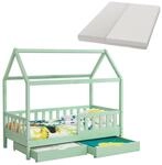 Juskys Kinderbett Marli 90 x 200 cm mit Matratze, Bettkasten, Gitter, Lattenrost &