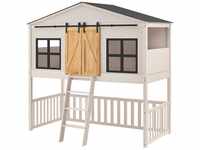 Juskys Kinderbett Farmhaus 90x200 cm mit Treppe, Dach & Lattenrost – Hausbett für