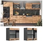 Vicco H&auml;ngeglasschrank K&uuml;chenschrank K&uuml;chenzeile R-Line 60 cm Anthrazit Eiche T&uuml;r