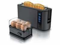 Arendo Frühstücks Set, 2-Scheiben Langschlitz Toaster mit Brötchenaufsatz &