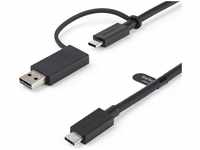 StarTech .com 3ft (1m) USB C Cable w/ USB-A Adapter Dongle, Hybrid 2-in-1 USB C Cable
