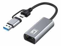 LevelOne Adapter USB-C -> RJ45 10/100/1000, USB-A 3.0 gr (USB-C, USB, RJ45 2.5