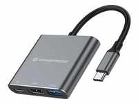 Conceptronic USB Typ-C zu (USB Typ-C, HDMI, USB-A, 25 cm), Data + Video Adapter, Grau