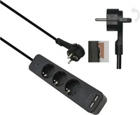 Helos 262818, Helos Steckdosenleiste ADVANCED, 3-fach, USB-Charger schwarz, 1,5m, mit