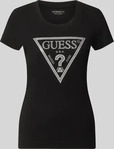 Guess W5RI11-J1314-JBLK, Guess Damen T-Shirt Shiny Triangle Schwarz (S)