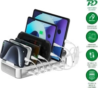 4smarts 4S541281, 4smarts Ladestation Team 100W 5C/1A inkl. 6 Kabel Silber (100 W, 9