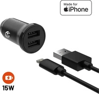 Fixed FIXCC15N-2UL-BK, Fixed Mini Biloplader 2x USB-A 15W/Lightning kabel 1m